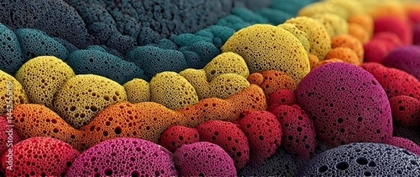 Fototapeta Topological Bubble Fields: Metamaterial Microstructures in Gradient Space.Generative AI