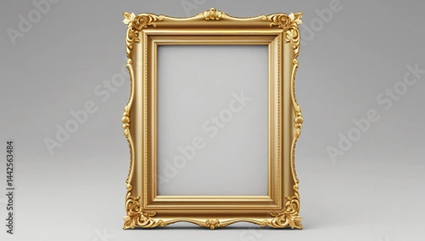 Fototapeta Gold Decorative Picture Frame Isolated on White Background with Clipping Path