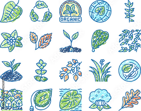 Fototapeta Leaf Branch Natural Foliage Tree Icons hand drawn