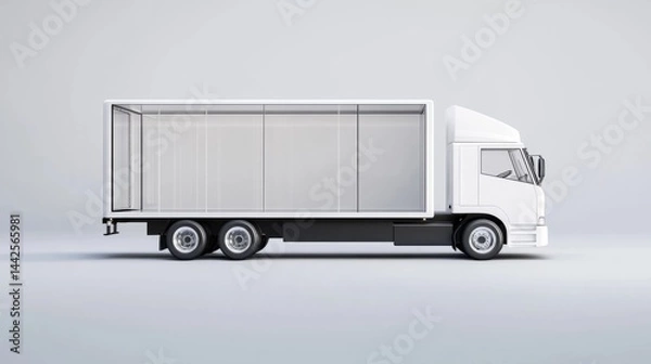 Obraz White delivery truck in motion with clear cargo side view, ideal blank canvas for commercial ad design and branding
