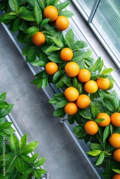 Fototapeta Vibrant aerial view of a modern citrus production facility showcasing innovative farming techniques