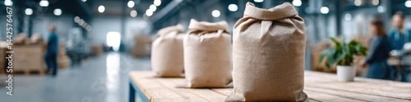 Obraz Dynamic view of bulk goods production in a busy factory environment with ample space for text