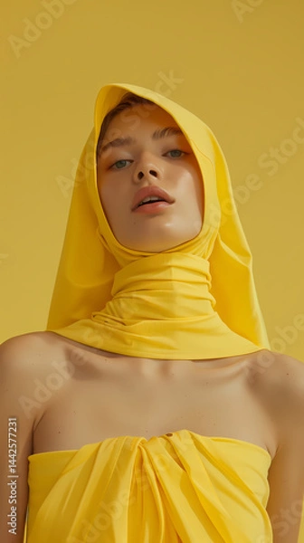 Fototapeta Minimalist Surreal Close-Up with Butter Yellow Tube Top and Hood

