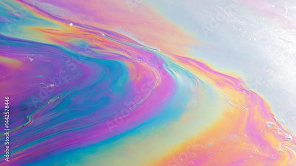 Fototapeta Iridescent oil slick surface abstract background with rainbow colors for modern design texture art