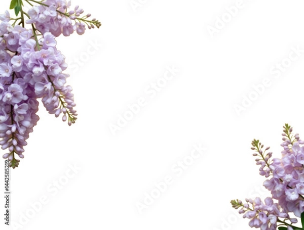 Fototapeta A Lush Cluster of Lavender Wisteria Cascading from the Bottom Left Corner, Paired with a Smaller Matching Cluster