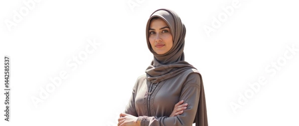 Obraz A refined portrait of an Arab woman, a real estate broker, dressed in an elegantly tailored suit that reflects her professionalism and success.