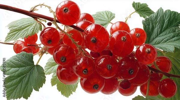 Fototapeta Fresh and Juicy: Red Currants Hanging from a Leafy Branch