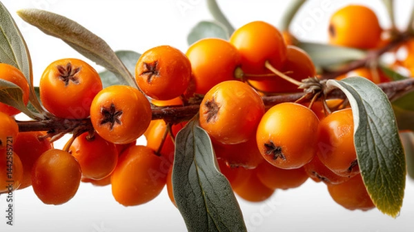 Fototapeta Nature’s Bright Jewels: Sea Buckthorn Berries and Leaves