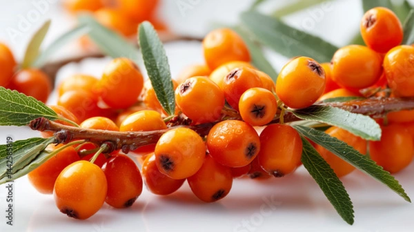 Fototapeta Healthy Harvest: Sea Buckthorn Berries Growing on Branches