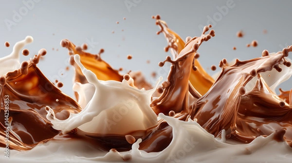 Fototapeta Velvety Warm Chocolate Pouring into Chilled Fresh Milk