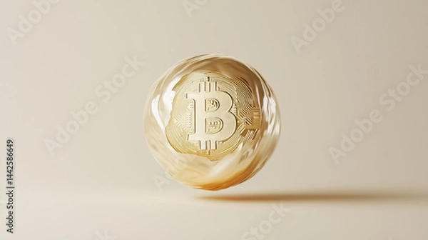 Fototapeta Futuristic 3D-Inflated Bitcoin Coin with Bold Design