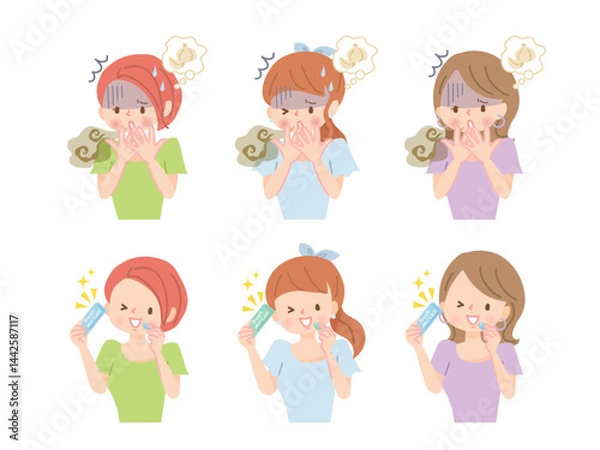 Fototapeta 口臭の悩みビフォーアフターの女性達