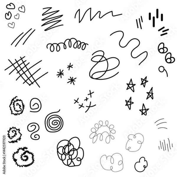 Obraz black color simple doodle lines elements .