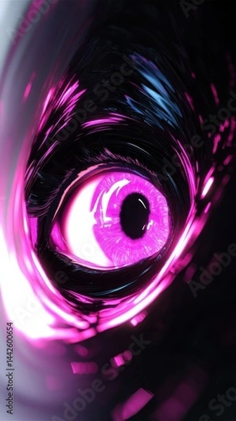 Fototapeta A close-up of a vibrant purple eye set against a swirling dark background.