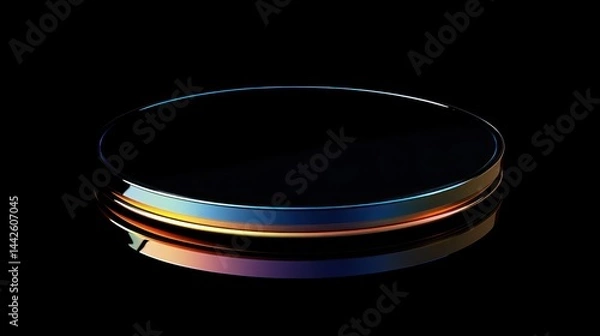 Fototapeta A circular reflective object is displayed on a black background