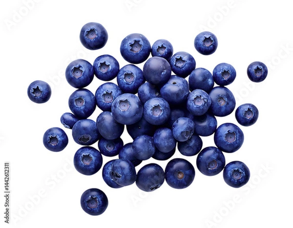 Fototapeta A vibrant cluster of juicy blueberries scattered on a pristine white background.  This highresolution image perfectly captures the rich, deep blue hue and natural texture of the berries.