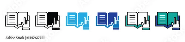 Obraz online learning hand pointing read book icon set student learning click book business dictionary education literature vector illustration information guide instruction signs for web and app