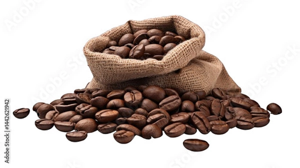 Fototapeta Collection of PNG. Coffee Beans in a Sack, isolated on a transparency background.