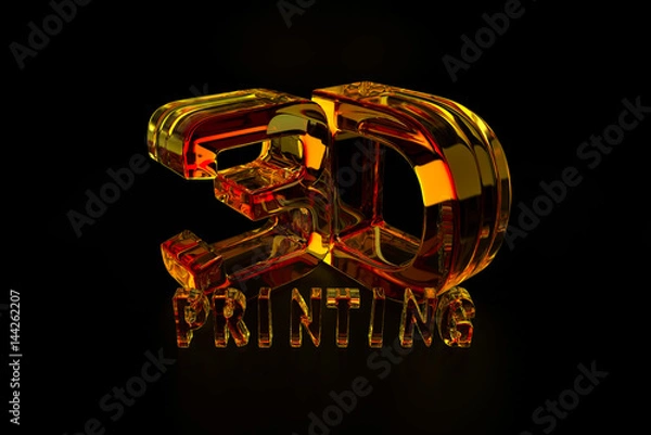 Fototapeta orange glass 3d printing logo. 3D rendering