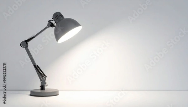 Fototapeta Illuminated desk lamp casting soft light on minimalistic surface modern office environment high-quality image creative concept