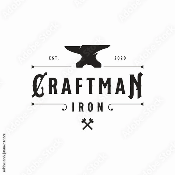 Fototapeta Blacksmith logo design elements and vintage retro work tools.