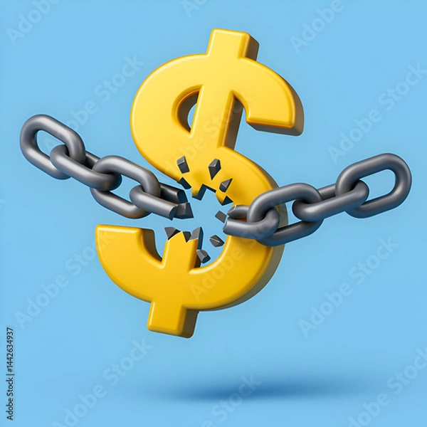 Obraz Golden Dollar Sign Breaking Chains – Representation of Financial Freedom