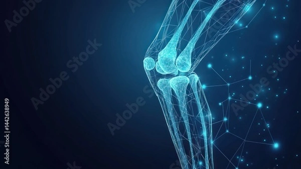 Fototapeta Digital representation of the knee joint with network connections and bright glows