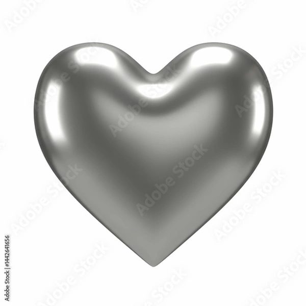 Fototapeta Silver Metallic Heart 3D Render of a Shiny Heart Shape