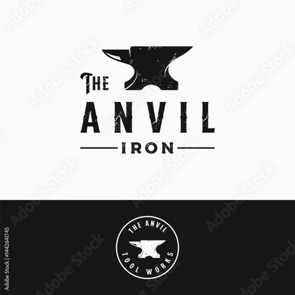 Fototapeta Blacksmith logo design elements and vintage retro work tools.