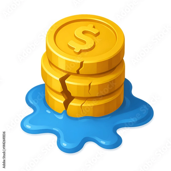 Obraz Melting Gold Coins - Symbol of Financial Decline. transparent backgrounds. 