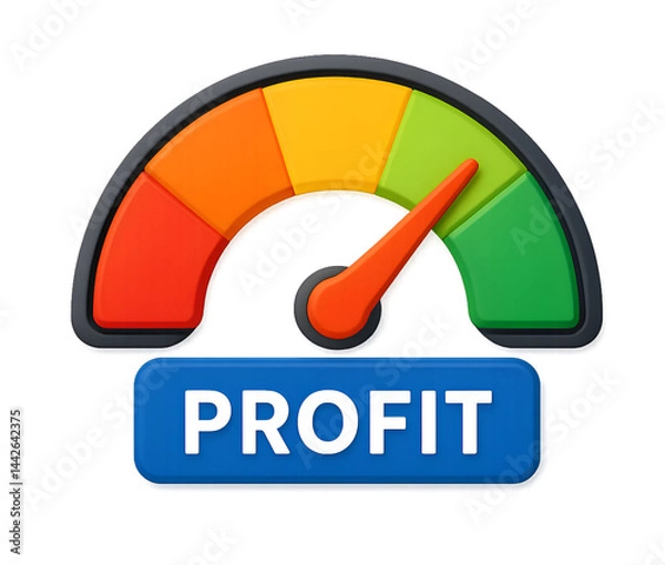 Obraz Profit Gauge with Needle in Green – Illustration of Financial Success. transparent backgrounds. 