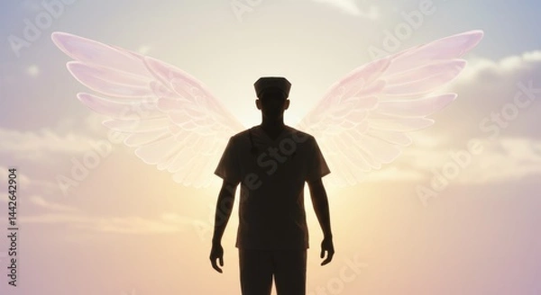 Obraz Minimal silhouette of nurse with light wings