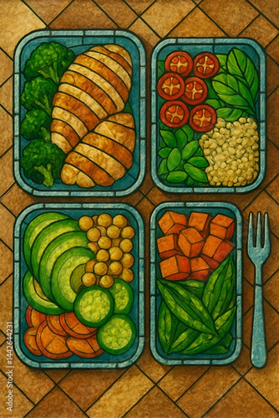 Obraz Meal Prep Containers with Fresh Ingredients - Organized Food Collection