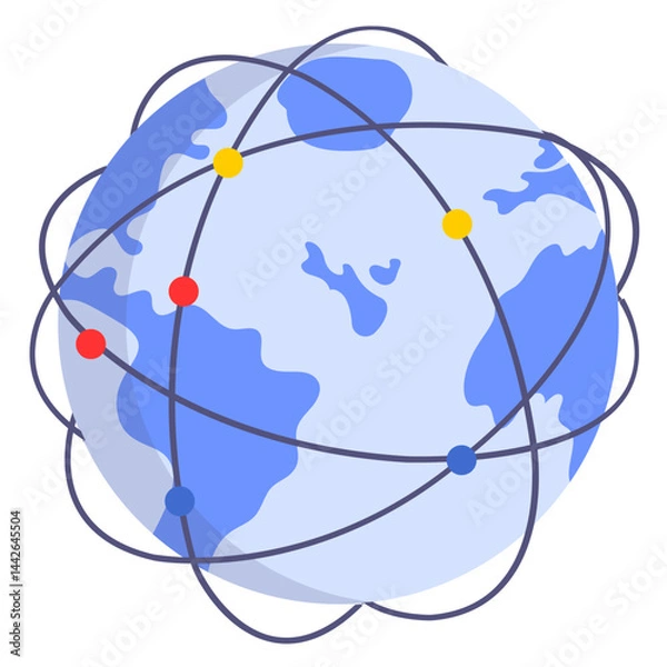 Obraz Remote Team or Global Business isometric Concept, Multi National Companies Vector color Icon Design, Location points on World Map Sign, hrm symbol, 