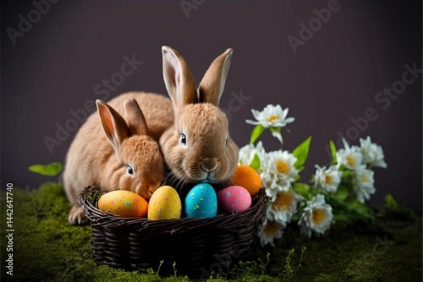 Obraz Happy easter with easter egg and easter bunny Photo