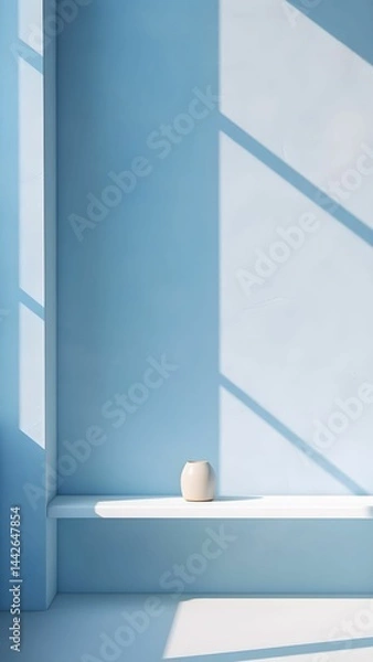 Obraz Minimal abstract light blue background for product presentation. Shadow and light from windows on plaster wall Photo