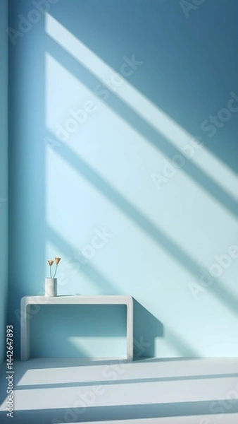 Obraz Minimal abstract light blue background for product presentation. Shadow and light from windows on plaster wall Photo