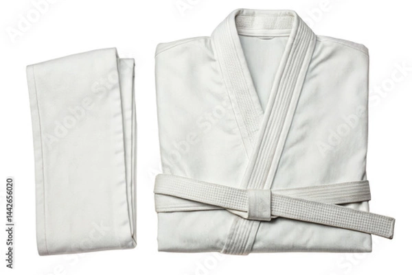 Fototapeta Folded martial arts uniform with a matching belt isolated with transparent background
