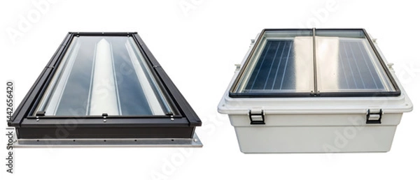 Fototapeta Two rooftop solar water heater units for sustainable energy solutions isolated with transparent background