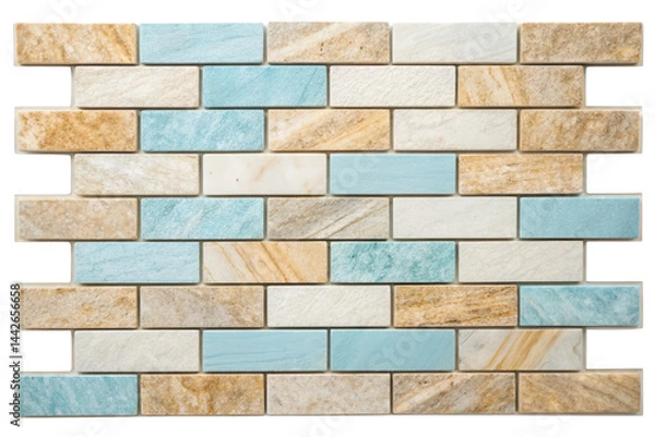 Fototapeta Decorative wall tile panel with mixed stone and ceramic finish isolated with transparent background