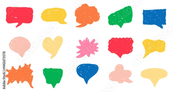 Fototapeta Set of comic speech bubbles, Crayon scribble doodle text frames