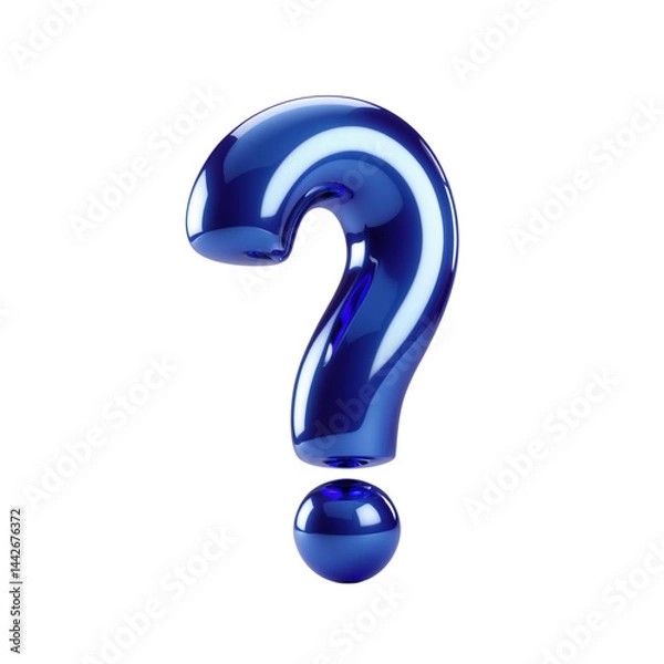 Fototapeta 3D dark blue question mark icon with a shiny, reflective surface. Ideal for help center graphics, digital interfaces, and support visuals