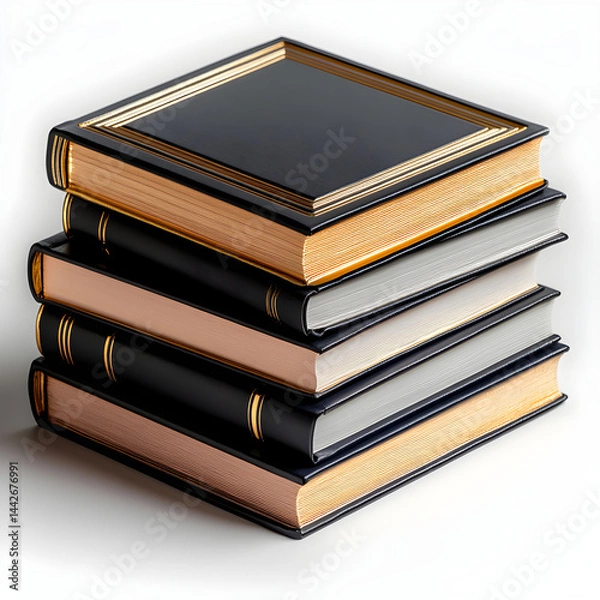Obraz Stack of hardcover books with golden edges on white background