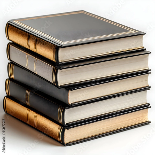 Obraz Stack of five hardcover books with golden decoration