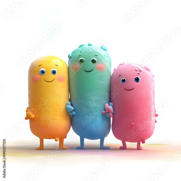 Obraz Three colorful cartoon characters embracing friendship and happiness