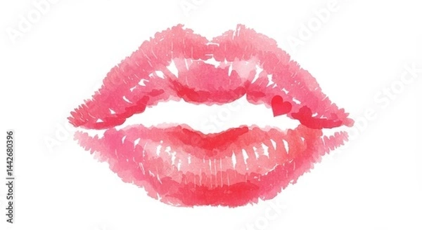 Fototapeta Watercolor lip print with soft edges and heart accent