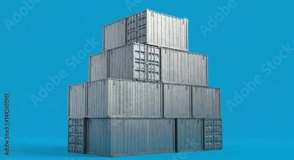 Obraz Stacked metal shipping containers against blue backdrop
