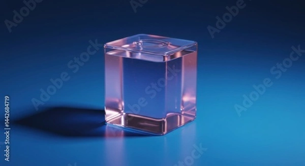 Obraz Translucent geometric cube on blue background
