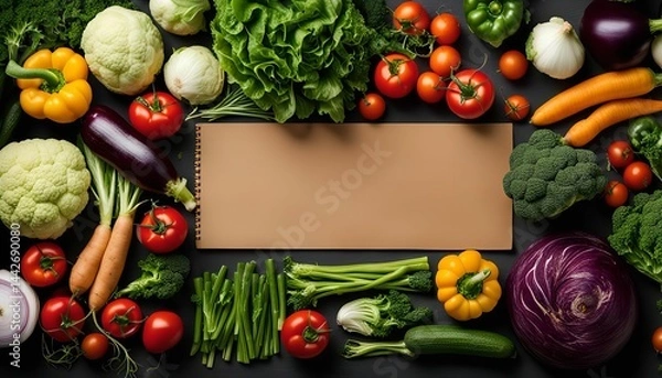 Fototapeta Fresh Vegetables Still Life with Notebook