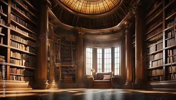 Fototapeta A Classical Library with a Sunlit Window